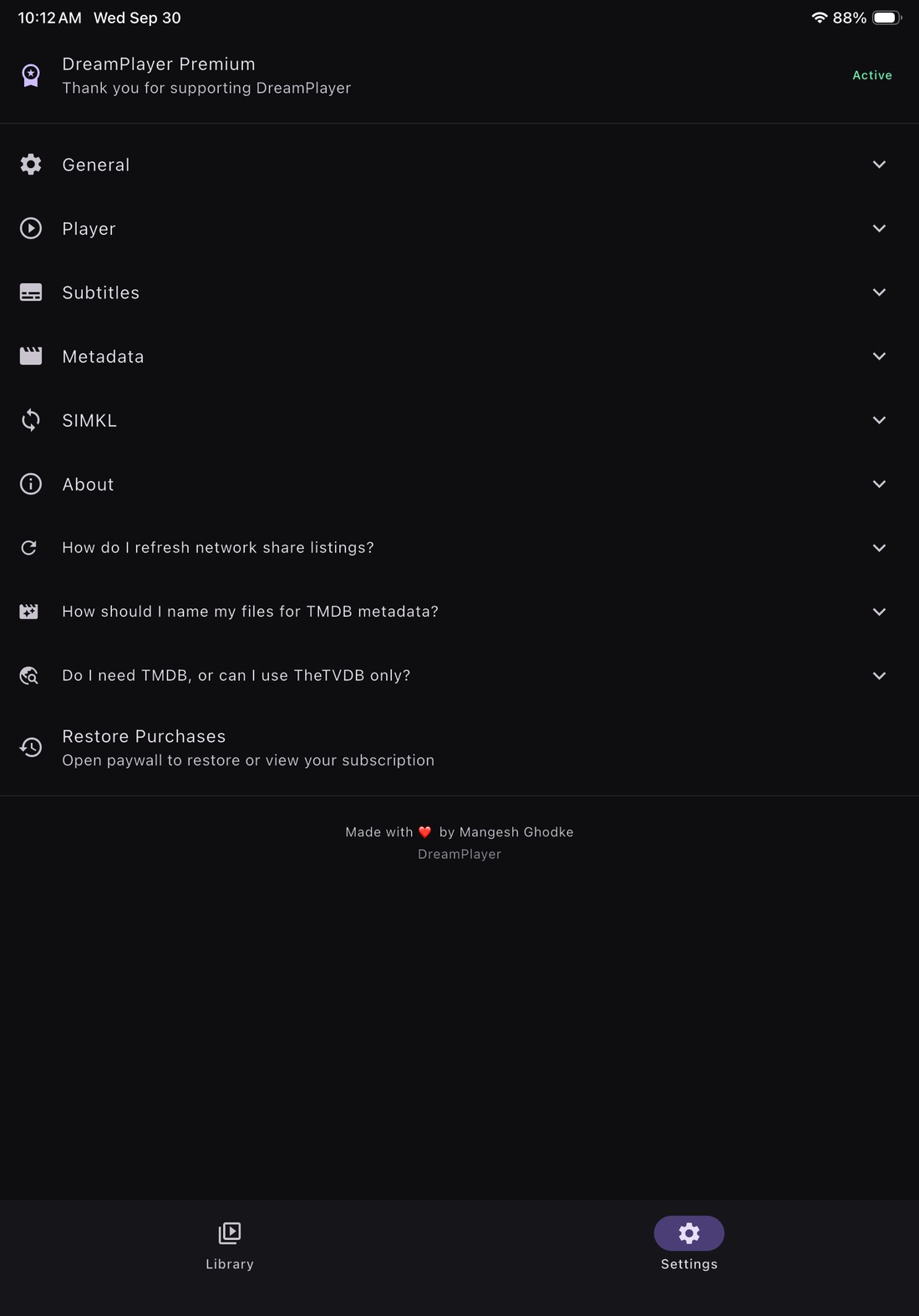 iPad settings screen